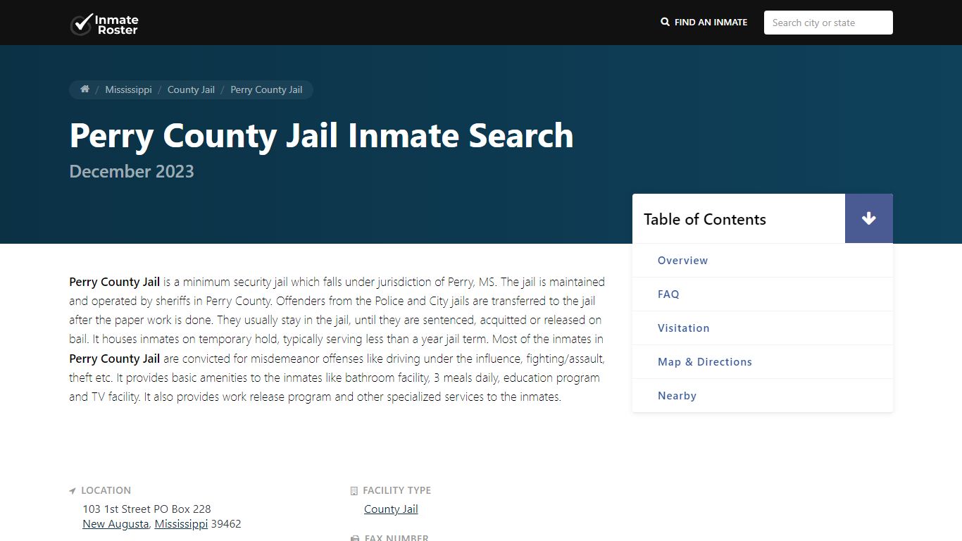 Inmate Search | Perry County Jail - New Augusta, MS